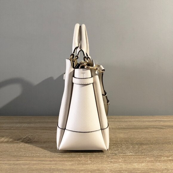 Michael Kors Reed Large White Leather Belted Satchel Crossbody Handbag MSRP $558 - Picture 2 of 11